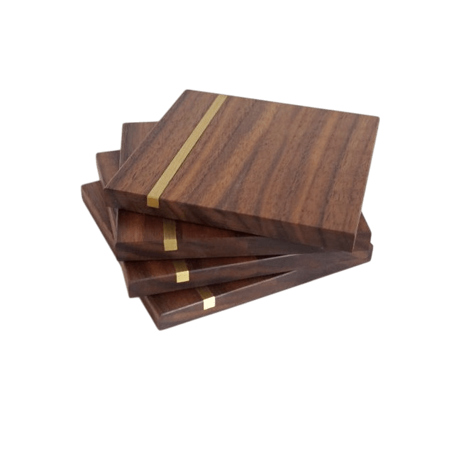 BRASS & WOOD COASTER SQUARE SHAPE (POLISH)